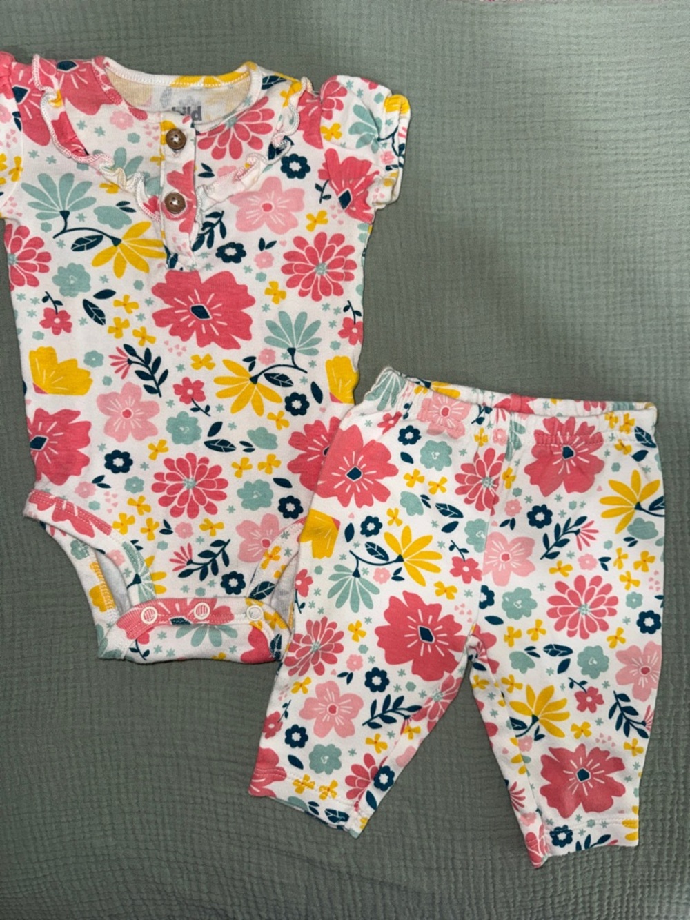 Child of Mine Floral Bodysuit & Leggings Set 0-3M Pink Yellow Baby Girl Outfit